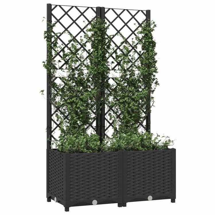 vidaXL ガーデンプランター トレリス付き ブラック 80x40x136 cm PP ホーム ガーデン 芝 ガーデン ガーデニング 鉢植え・プランター 代引不可の画像