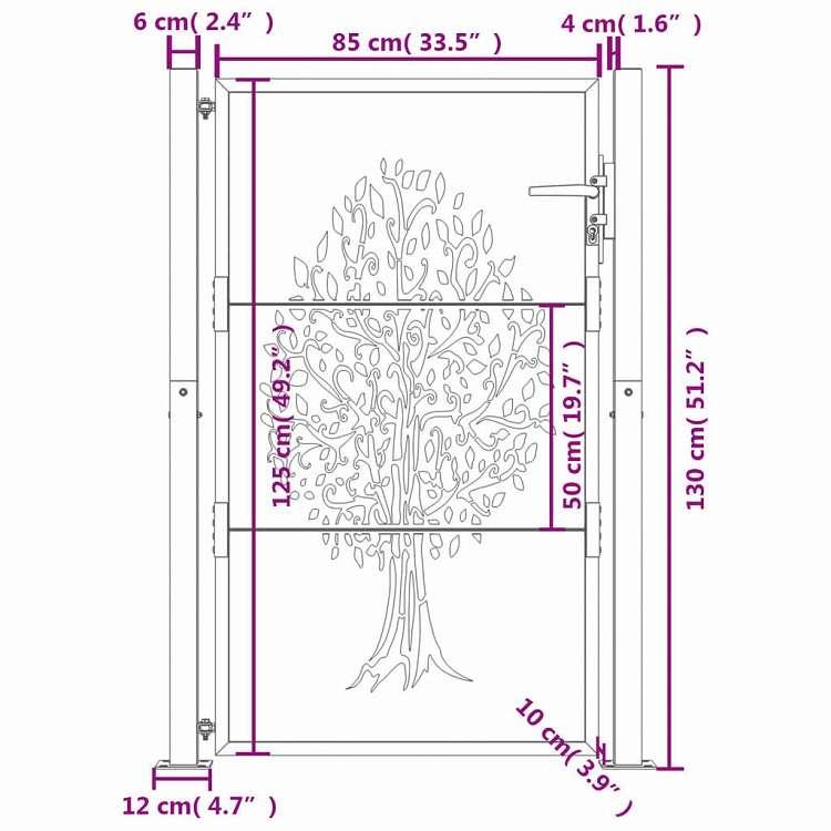 vidaXL ガーデンゲート アンスラサイト 100x125 cm スチールツリーデザイン ハードウェア フェンス バリア ゲート 代引不可_8