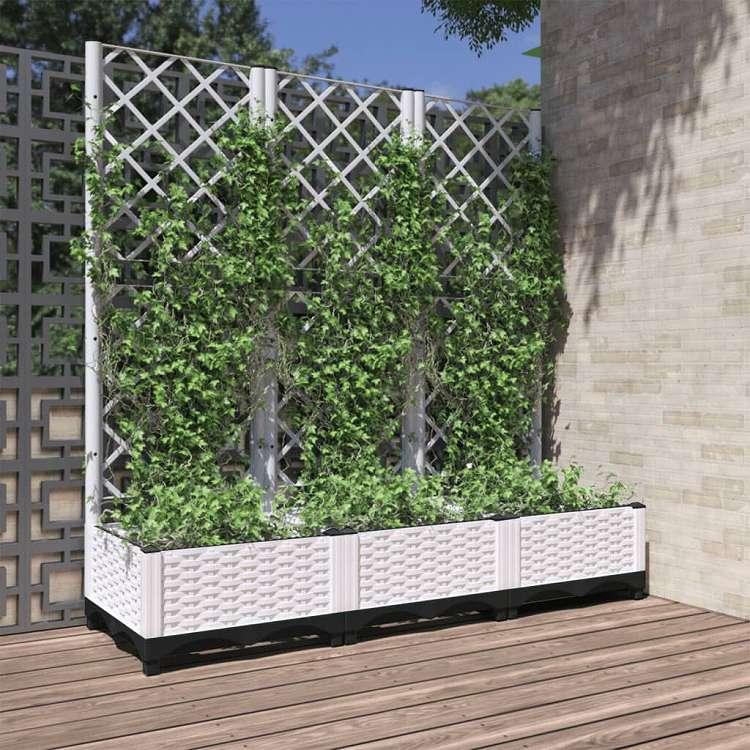 vidaXL ガーデンプランター トレリス付き ホワイト 120x40x121,5 cm PP ホーム ガーデン 芝 ガーデン ガーデニング 鉢植え・プランター 代引不可の画像