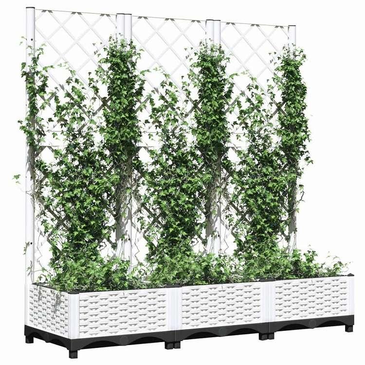 vidaXL ガーデンプランター トレリス付き ホワイト 120x40x121,5 cm PP ホーム ガーデン 芝 ガーデン ガーデニング 鉢植え・プランター 代引不可の画像