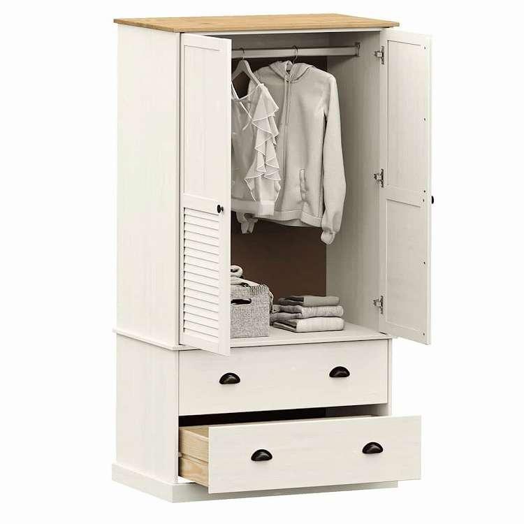 vidaXL ワードローブ VIGO ホワイト 90x55x170 cm 無垢材 パイン材 家具 キャビネット 収納 戸棚・ワードローブ 代引不可の画像