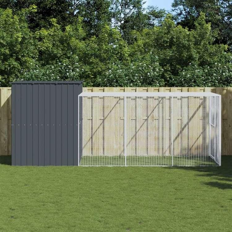 vidaXL ドッグハウス ラン付き アンスラサイト 214x457x181 cm 亜鉛メッキ鋼 動物 ペット用品 ペット用品 犬用品 ドッグハウス 代引不可_1