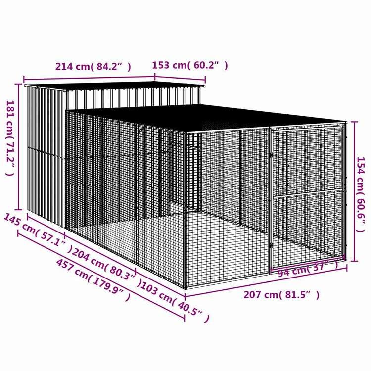 vidaXL ドッグハウス ラン付き アンスラサイト 214x457x181 cm 亜鉛メッキ鋼 動物 ペット用品 ペット用品 犬用品 ドッグハウス 代引不可_8