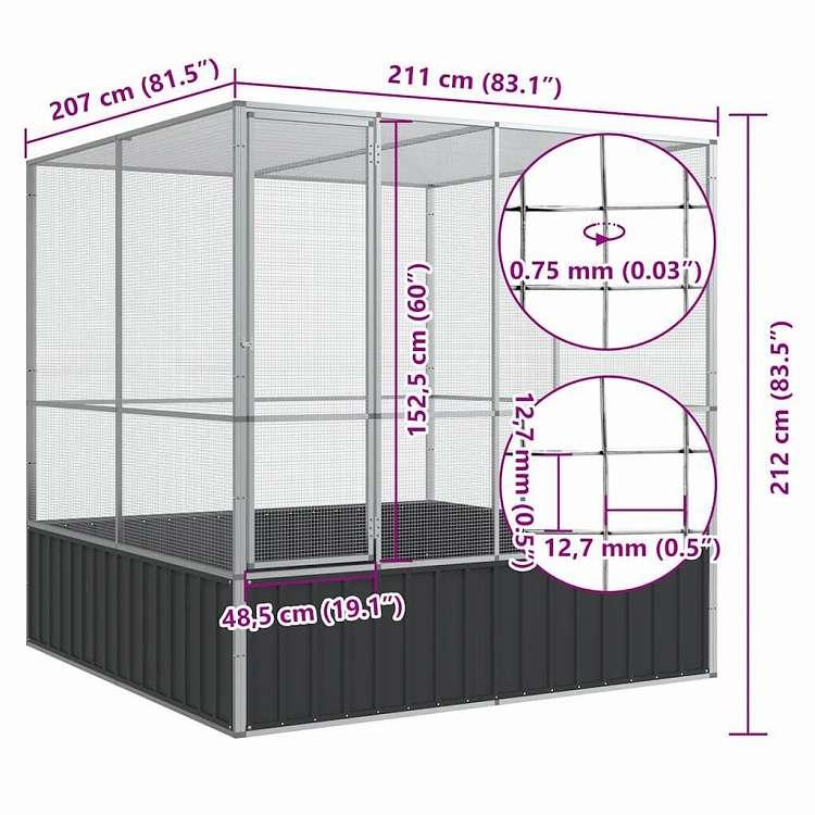 vidaXL 鳥小屋 シルバー 211x207x212 cm スチール 動物 ペット用品 ペット用品 鳥用品 取りかご・スタンド 代引不可_9