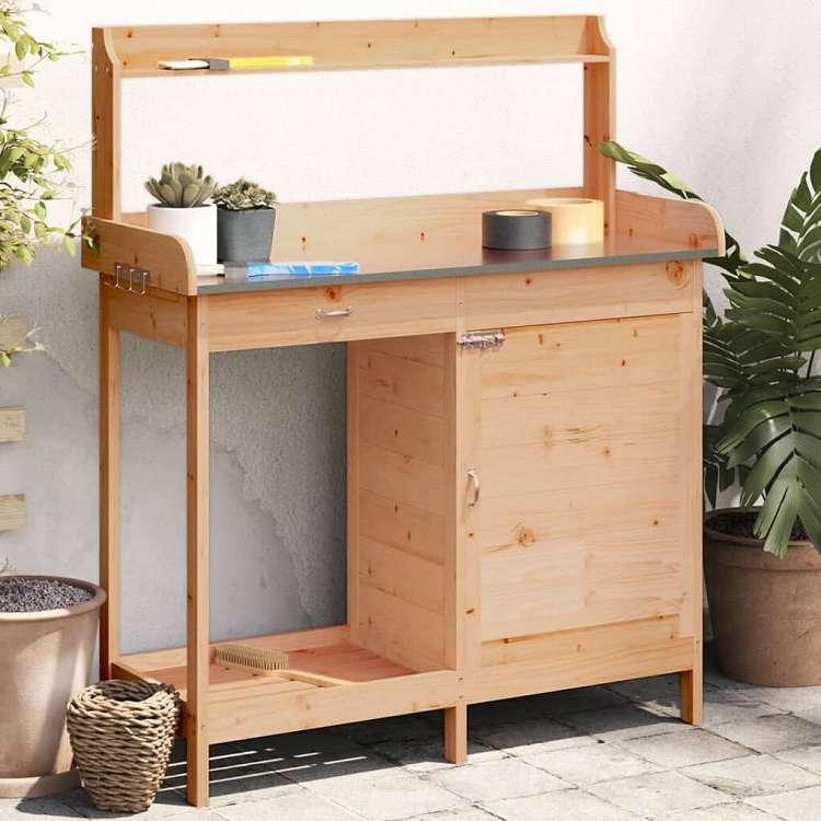 vidaXL ポッティングテーブル キャビネット付き ブラウン 110.5x45x124.5 cm 無垢材 モミ材 ホーム ガーデン 芝 ガーデン ガーデニング 植物スタンド 代引不可_1