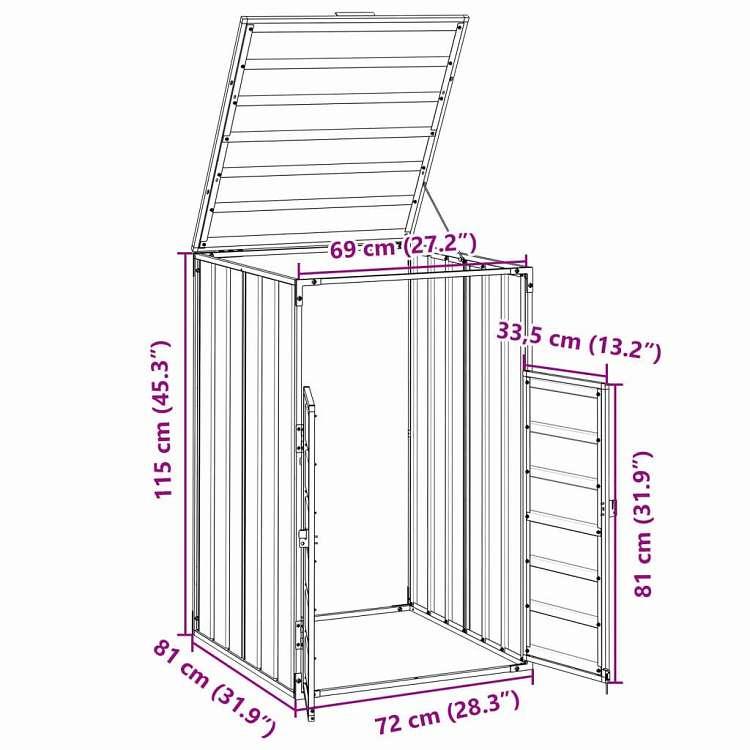vidaXL ホイール付きビン収納 シングルビン用 アンスラサイト 72x81x115 cm スチール ホーム ガーデン 家事用品 廃棄物処理用品 代引不可_11