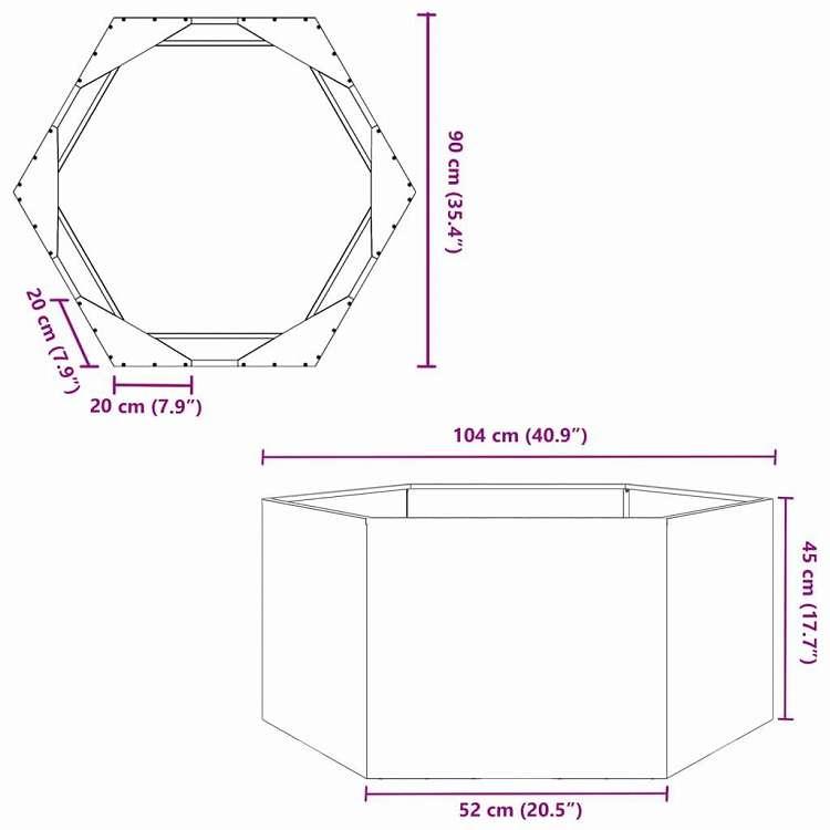 vidaXL ガーデンプランター ブラック 六角形 104x90x45 cm スチール ホーム ガーデン 芝 ガーデン ガーデニング 鉢植え・プランター 代引不可の画像