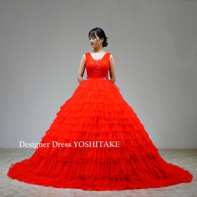 楽天ランキング1位 赤チュールドレス 花のモチーフ スパンコール Aライン パニエ付 披露宴 演奏会 新発 Atempletonphoto Com