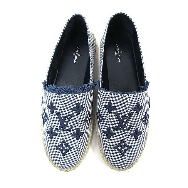 シューズ スリッポンlouisvuitton ルイヴィトン モノグラムデニム エスパドリーユ Marine ブルー系 35サイズ 送料無料 靴 春夏 S サイズ 未使用 G 0013 R13 リサイクルブティックabc