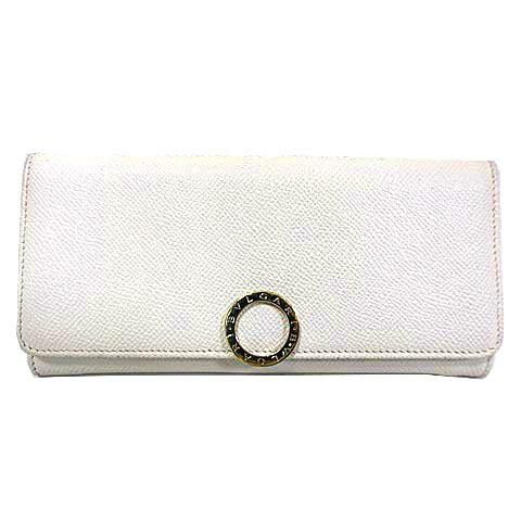 中古】BVLGARI ブルガリ 長財布 ホワイト フラップ 二つ折り長財布