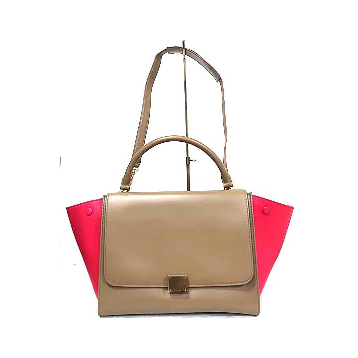 【中古】CELINE セリーヌ　トラペーズ ミディアム 2way ショルダーバッグ　バッグ 　レディース　レザー　ハンドバッグ　ピンク・ベージュ  :g-0425-r29:リサイクルブティックABC - 通販 - Yahoo!ショッピング