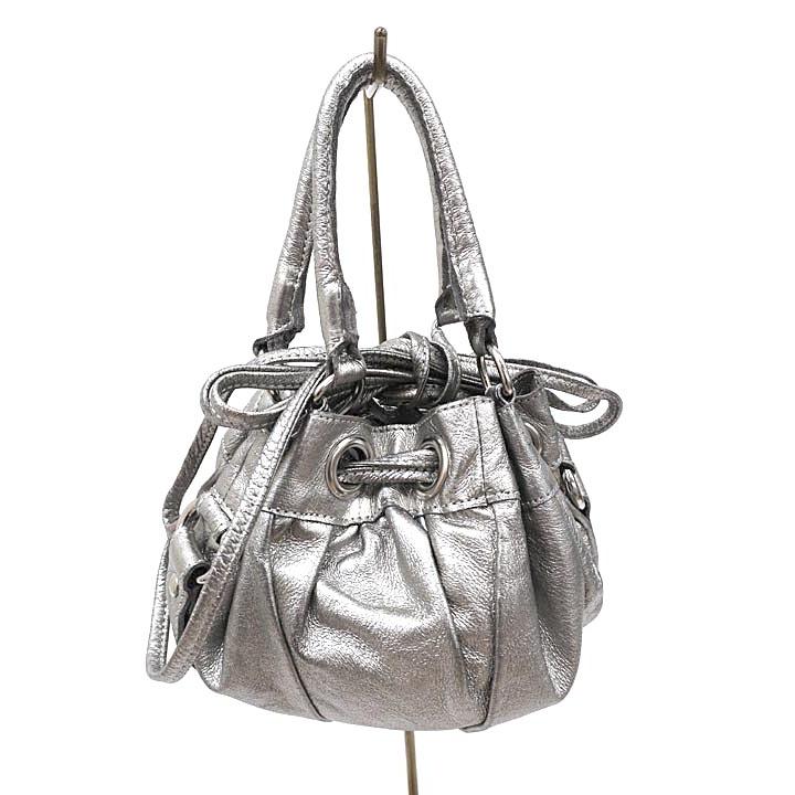 Accessoires De Mademoiselle アクセソワ ドゥ マドモアゼル バック 2WAYバッグ レディース シルバー 巾着型 レザー 小さめサイズ