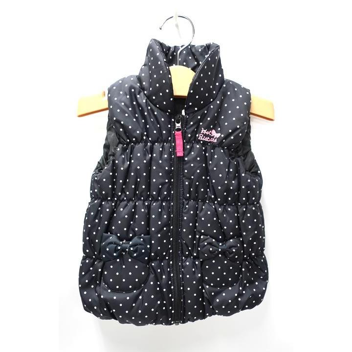 【中古】MIKI HOUSE HOT BISCUITS ミキハウスホットビスケッツ 子供服 キッズ ベスト アウター ブラック ドット柄 女の子 サイズ90cm｜re-abc