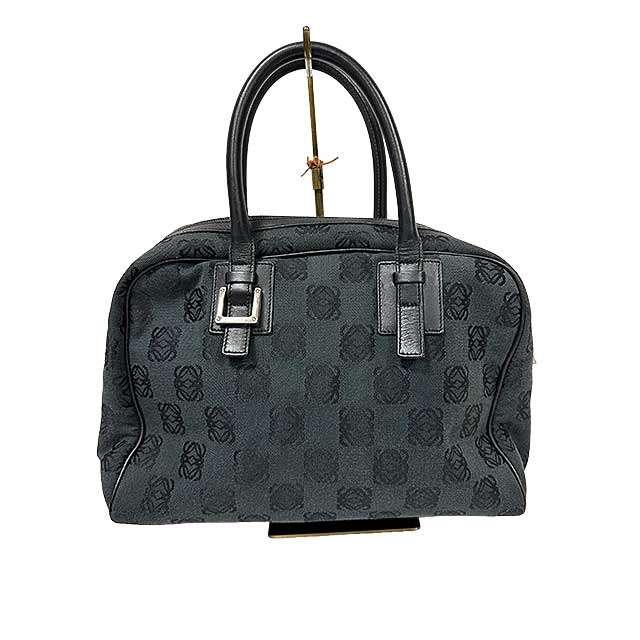 美品●ロエベ　ハンドバッグ　リピートアナグラム　総柄　レザー　キャンバス　黒色 LOEWE（ロエベ） 【中古】LOEWE バッグ キャンバス アナグラム