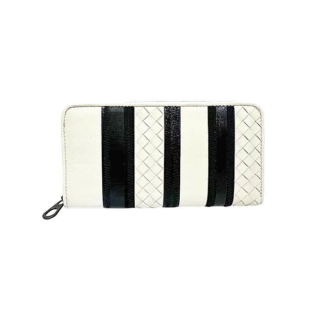◆正規品◆ボッティガヴェネタイントレチャート ラウンドファスナー長財布ホワイト系 BOTTEGA VENETA 【中古】BOTTEGA ボッテガ・ヴェネタ 長財布