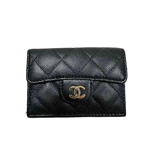 【極美品】CHANEL タイムレスクラシック　三つ折り財布　マトラッセ　黒 CHANEL 【中古】CHANEL シャネル 三つ折り財布 マトラッセ
