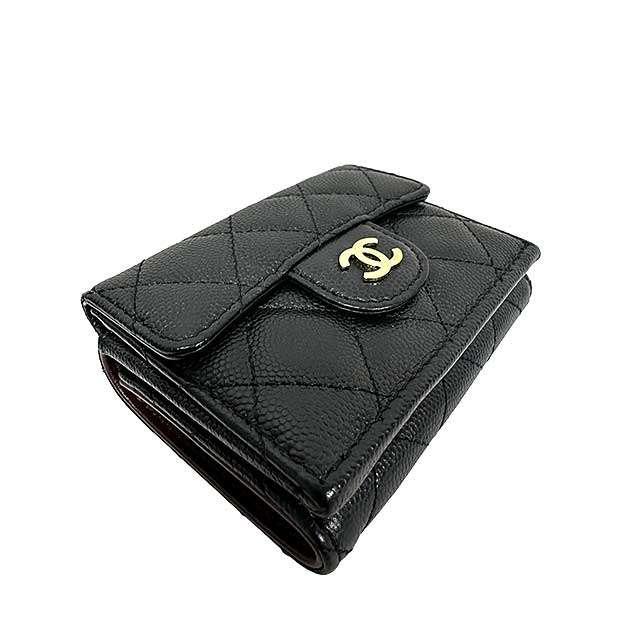 【極美品】CHANEL タイムレスクラシック　三つ折り財布　マトラッセ　黒 CHANEL 【中古】CHANEL シャネル 三つ折り財布 マトラッセ