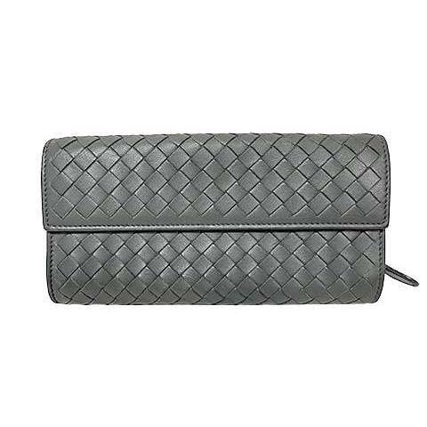【中古】BOTTEGA VENETA ボッテガ・ヴェネタ 二折長財布 イントレチャートラムレザー チャコールグレー＿S10＿s-0213-r10 中古】BOTTEGA VENETA ボッテガ・ヴェネタ 二折長財布 イントレ