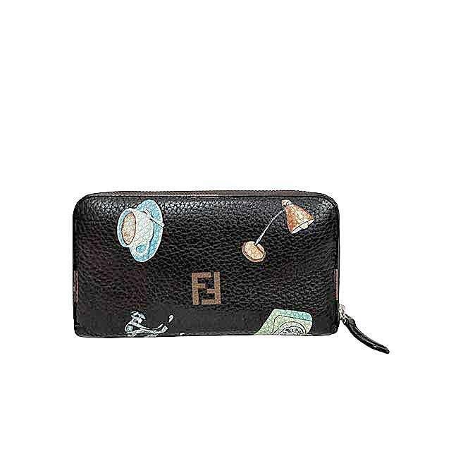 Fendi 長財布 クオイオローマ ペブルドレザー　ラウンドファスナー FENDI（フェンディ） 【中古】FENDI 長財布 ブラウン クオイオローマ
