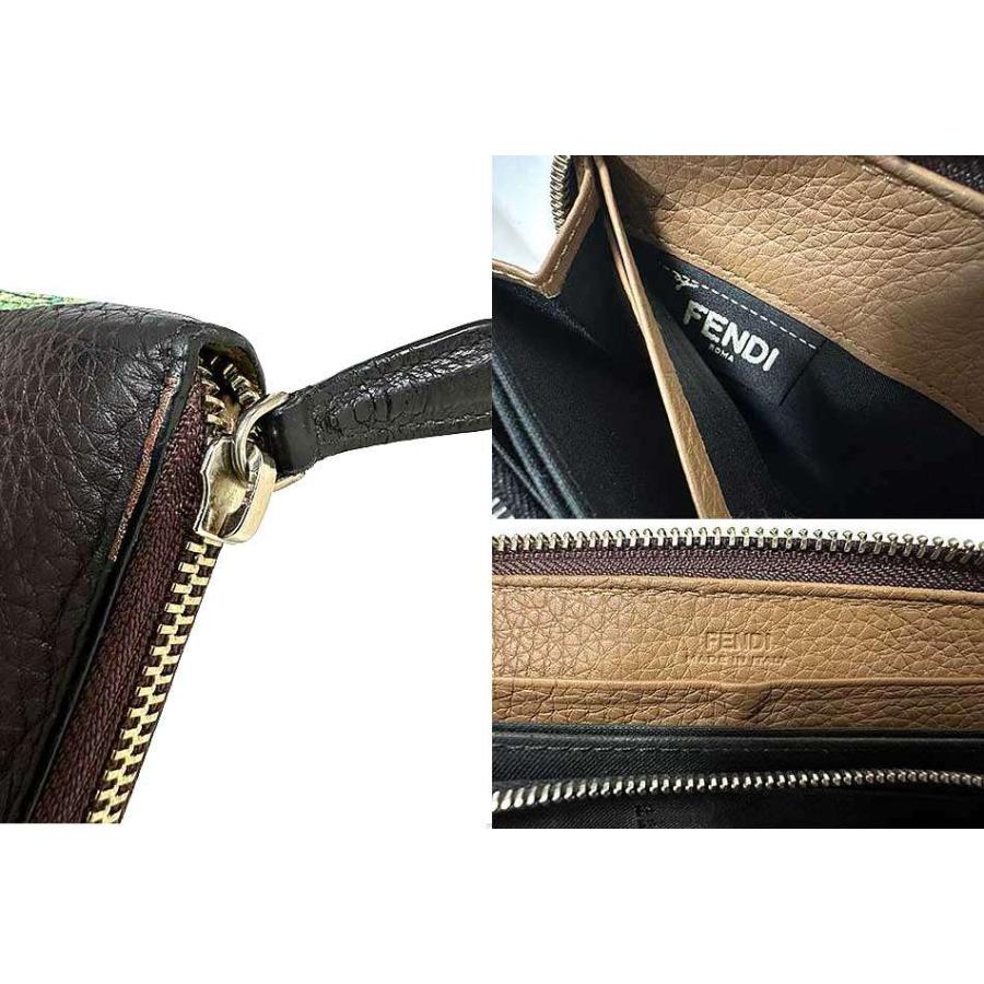 Fendi 長財布 クオイオローマ ペブルドレザー　ラウンドファスナー FENDI（フェンディ） 【中古】FENDI 長財布 ブラウン クオイオローマ