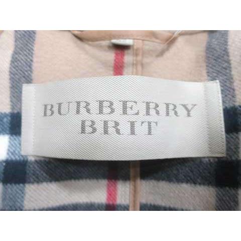 BURBERRY BRIT 裏地ノバチェック柄 一部レザー ウールダッフルコート