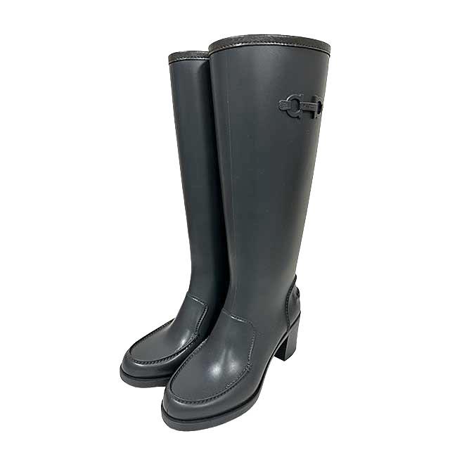 美品 サルヴァトーレ フェラガモ 6 23.5 ヴァラ レインブーツ ブラック FERRAGAMO（フェラガモ） 【中古】Salvatore Ferragamo サルヴァトーレ
