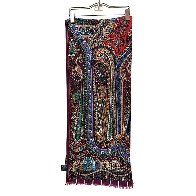 未使用に近いエトロ大判シルクウール ETRO（エトロ） 【中古】ETRO ストール パープル ウール70％ シルク30