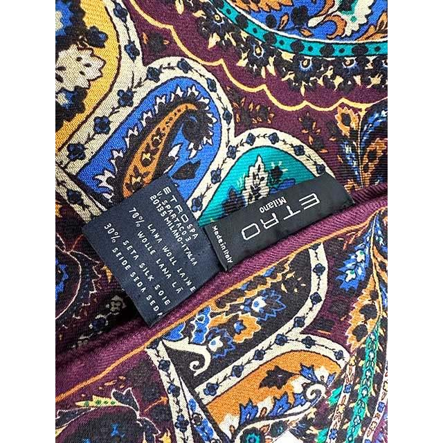 美品　イタリア製　エトロ　ウール70%×シルク30%ストール　大判　レディース ETRO（エトロ） 【中古】ETRO ストール パープル ウール70％ シルク30