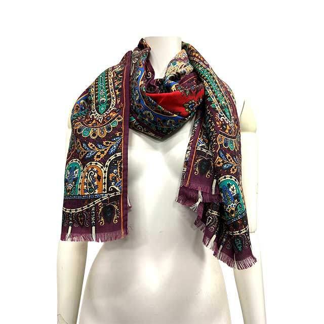 美品　イタリア製　エトロ　ウール70%×シルク30%ストール　大判　レディース ETRO（エトロ） 【中古】ETRO ストール パープル ウール70％ シルク30
