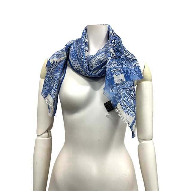 未使用 ETRO エトロ ストール シフォン ブルー ETRO（エトロ） 【中古】ETRO ストール ブルー ウールシルク 春夏