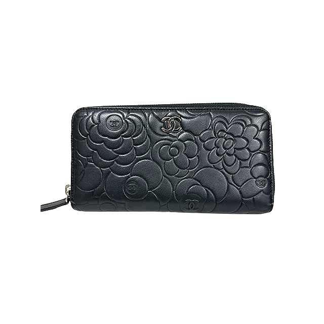 中古】シャネル CHANEL ラウンドファスナー長財布 カメリア ココマーク 