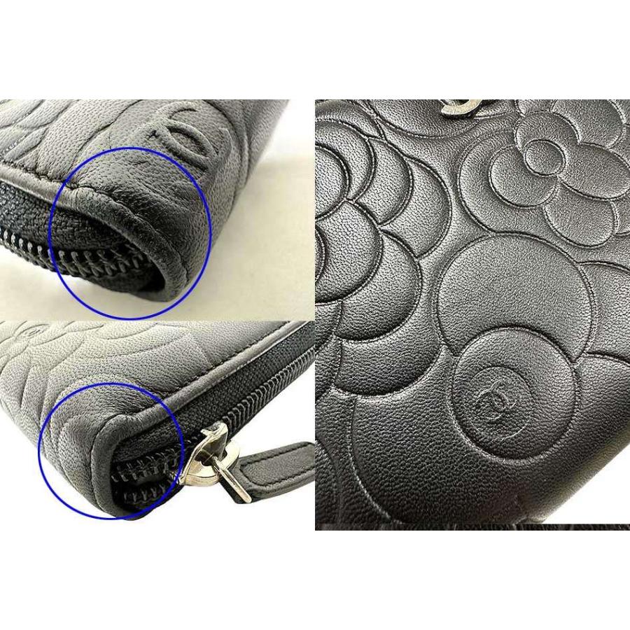 中古】シャネル CHANEL ラウンドファスナー長財布 カメリア ココマーク 