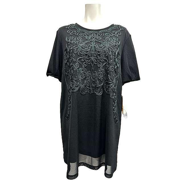 【中古】【美品】Leilian WHITE LABEL レリアン ホワイトレーベル トップス 刺繍半袖カットソー ブラック サイズ13＋＿S28＿s-1047-r28 Leilian（レリアン） 【中古】【美品】Leilian WHITE LABEL ホワイト