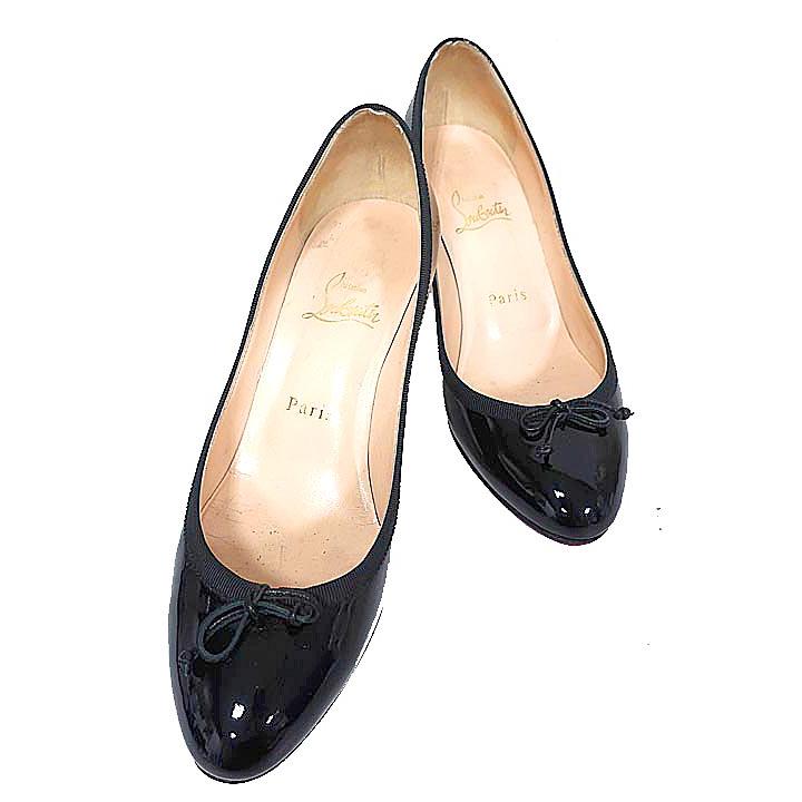 クリスチャンルブタン ラウンドトゥパンプス エナメル 37 1/2 ブラック