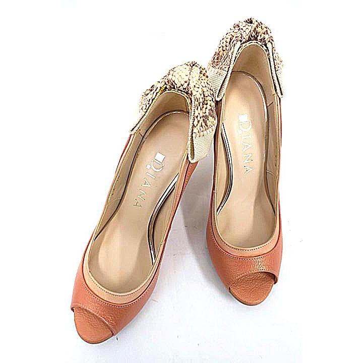 中古 Diana ダイアナ 靴 パンプス レディース ピンク リボン パイソン柄 オープントゥ 21 1 2 Sh 0595 R リサイクルブティックabc 通販 Yahoo ショッピング