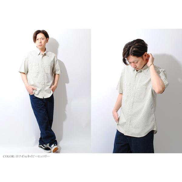 国産ヒッコリー ストライプ 半袖 ワークシャツ macbatros日本製 ピン