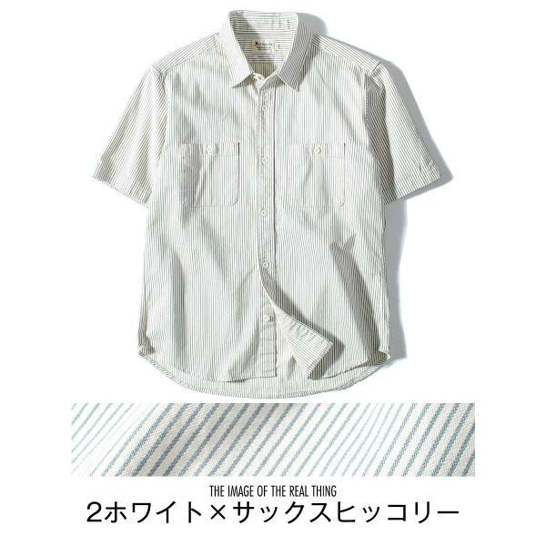 国産ヒッコリー ストライプ 半袖 ワークシャツ macbatros日本製 ピン