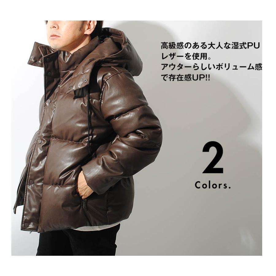 メンズPUレザー中綿ジャケットアウター冬 レザーダウン中綿ジャケット PUレザー メンズ 高級エコレザー