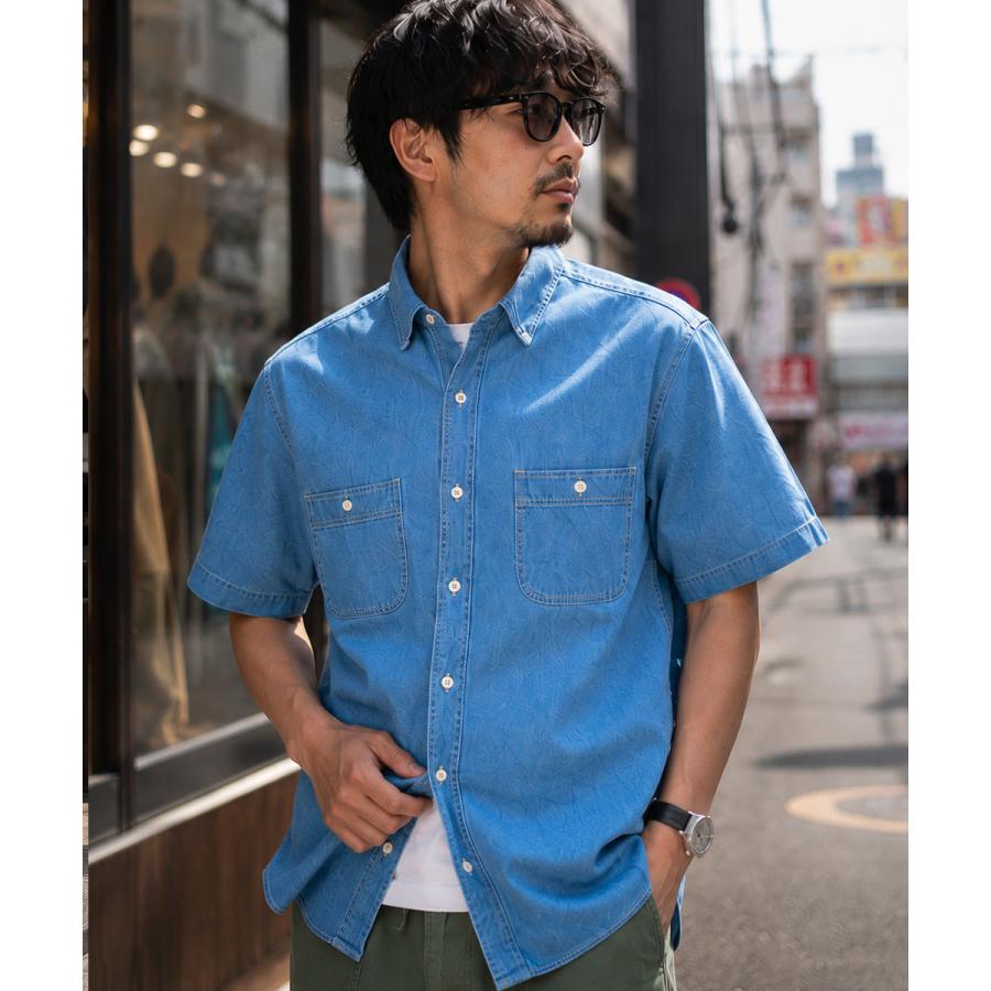 デニムシャツ インディゴ デニムワークシャツ メンズ 5oz 春服 春物 秋