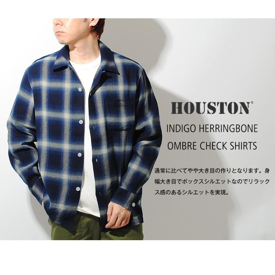 284様　インディゴヘリンボーンツイルオンブレーチェック長袖シャツ　サイズM 楽天市場】HOUSTON ヒューストン インディゴヘリンボーン
