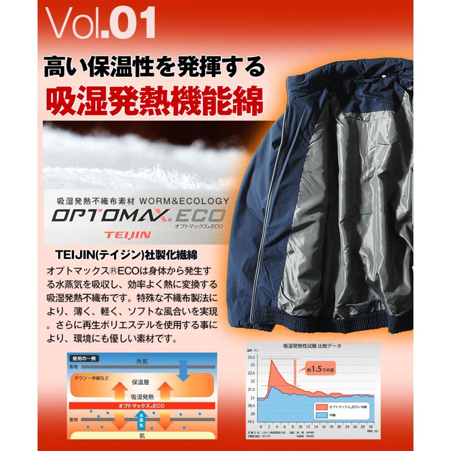 テイジン社製オプトマックス 高機能中綿スタンドカラージャケット