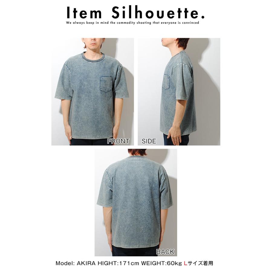 インディゴ染め 半袖Tシャツ インディゴボーダー ブリーチデニム ポケT