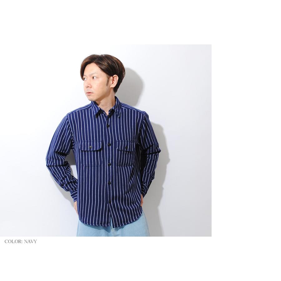 hope ネルシャツ　ネイビーストライプ ストライプシャツ メンズ 厚手 ネルシャツ 長袖シャツ 暖かい