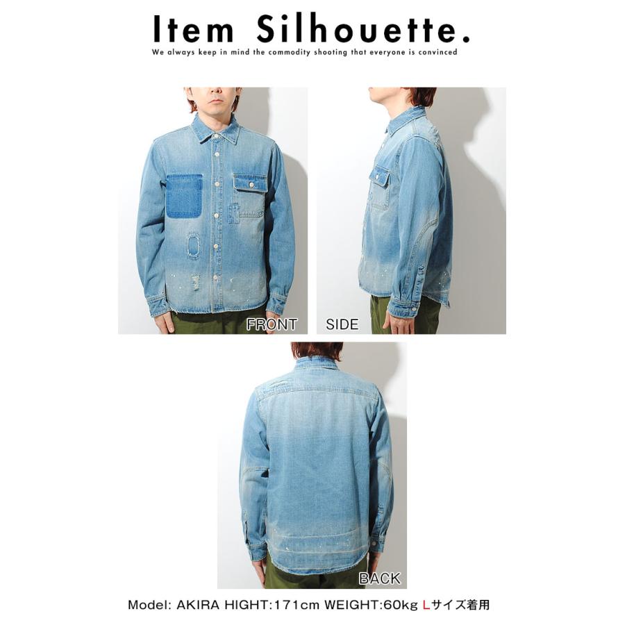 ダメージ&リペア ヴィンテージデニムシャツ インディゴ 長袖 ペイント