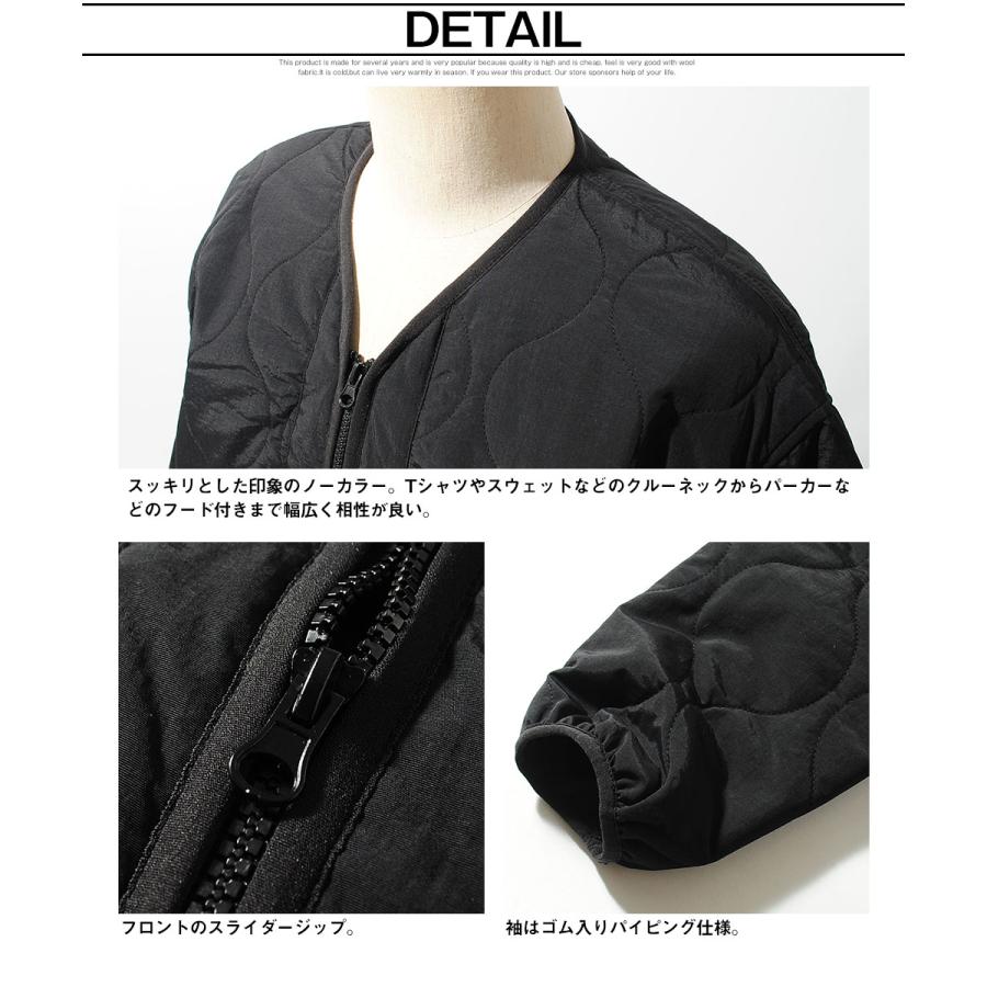 ノーカラー中綿キルティングジャケット インナージャケット ミリタリー