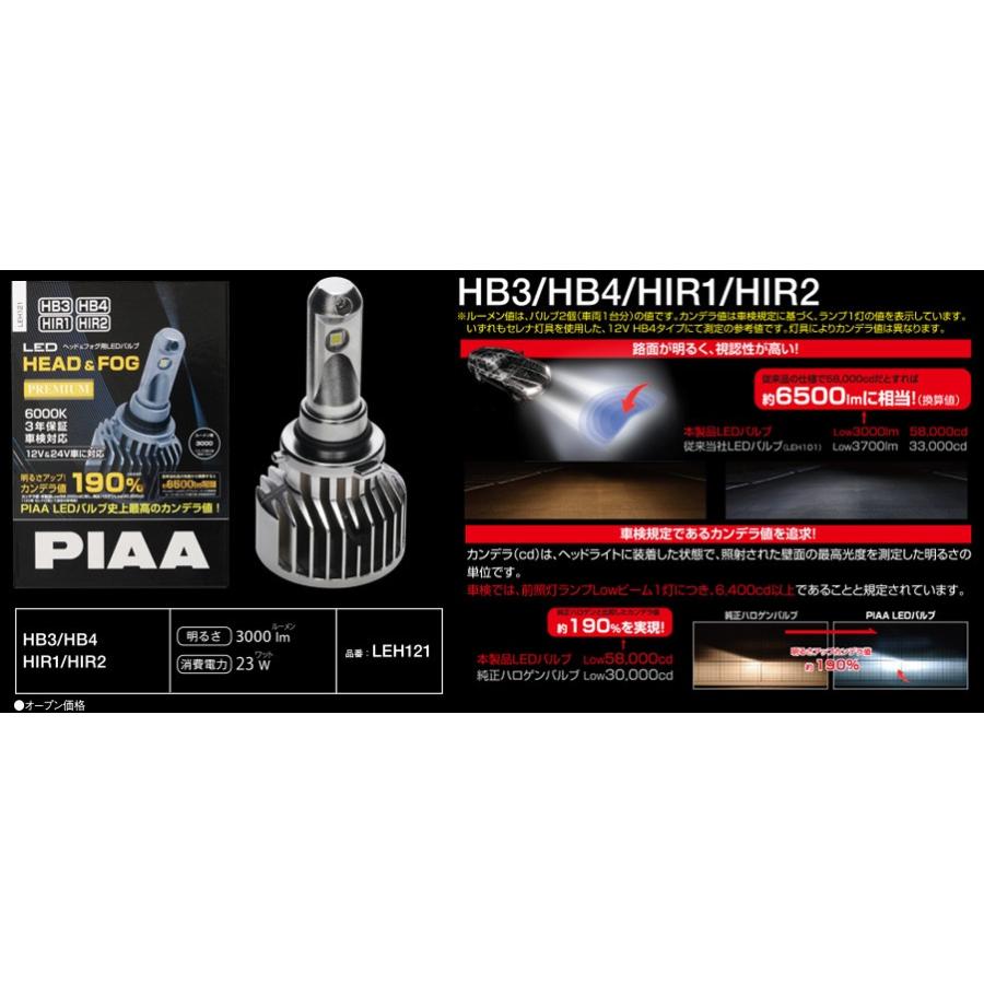 取寄商品】PIAAピアLEH121ヘッドライト＆フォグ用LEDバルブHB3/HB4