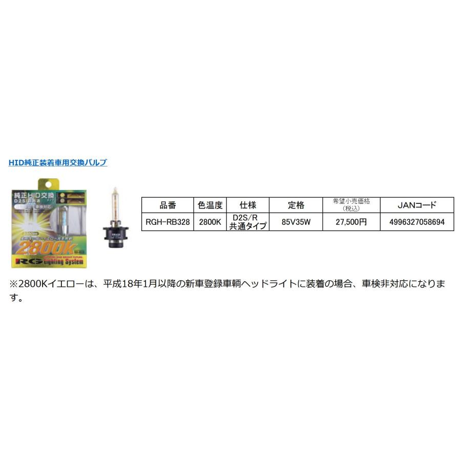 【取寄商品】RG(レーシングギア)RGH-RB328フォグ用HIDバルブ・イエロー光(3300lm/2800K)D2S/D2R共通タイプ車検対応の画像