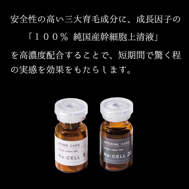 ヒト幹細胞5%配合の毛髪剤　再生医療から生まれたReCELL（リセル）。ご使用中の育毛剤で効果があまり感じられない方は必見。 |  | 02