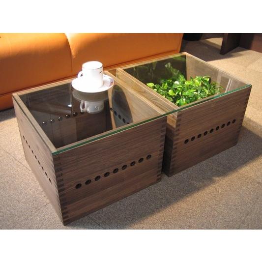 インド製木製ガラストップテーブル ○Vine ヴァイン ガラストップローテーブル（I BOX ×2/ガラス