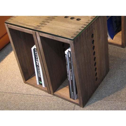 【美品】ガラスと木目調テーブル ○Vine ヴァイン ガラストップローテーブル（I BOX ×4/ガラス
